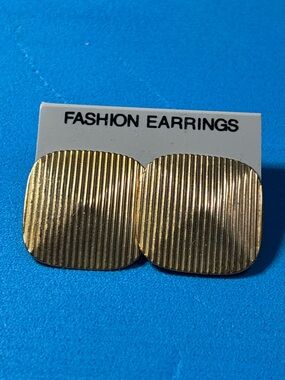 Gold Textured Square Fashion Earrings - Women's Accessories